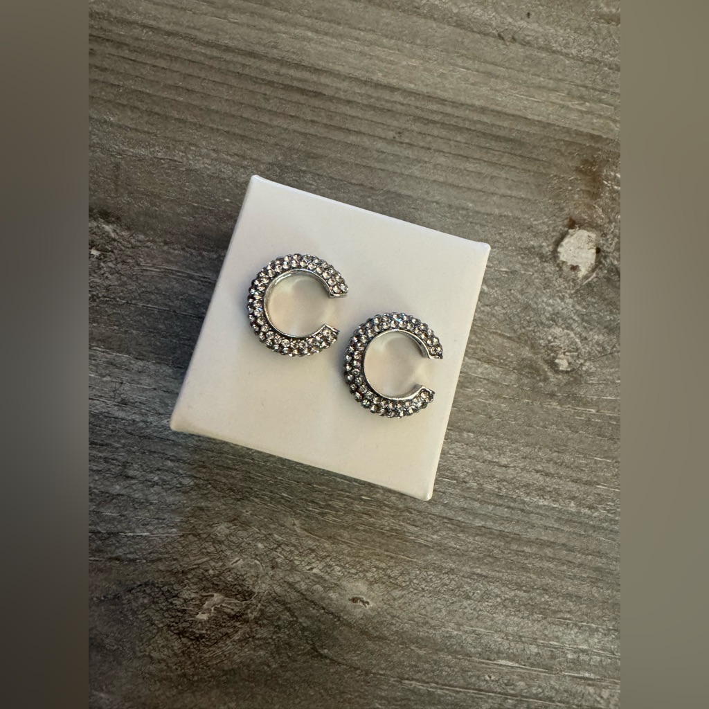 Akira Rhinestone Hoop Cuff Earrings Silver Metallic Base 15$